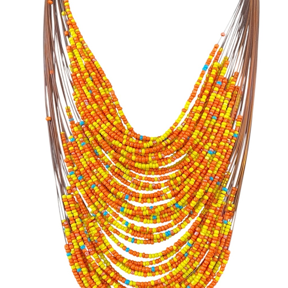 Multi-Strand Orange Seed Bead Statement Necklace - image 2